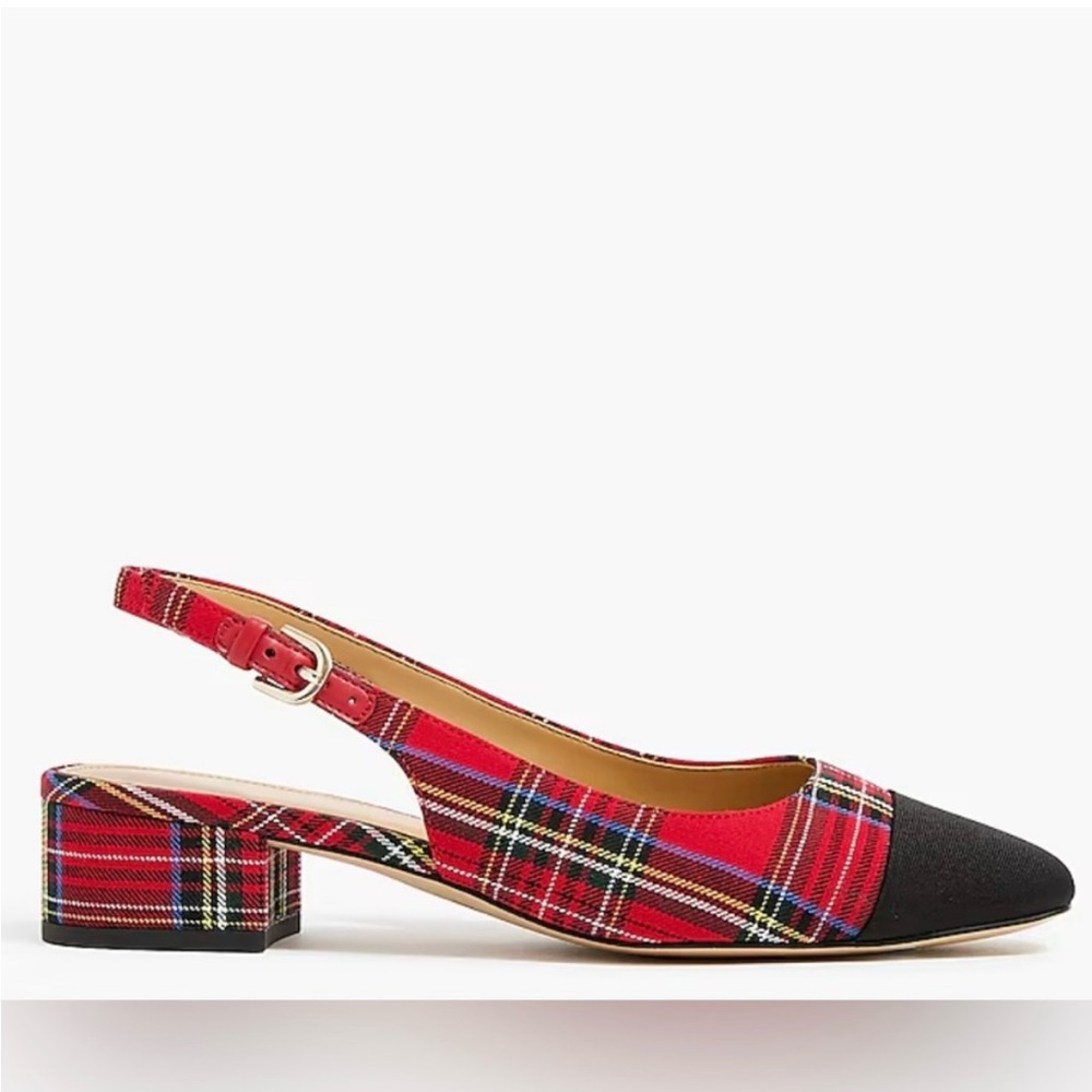 J. Crew Red and Black Tartan Plaid Slingback, NWT
